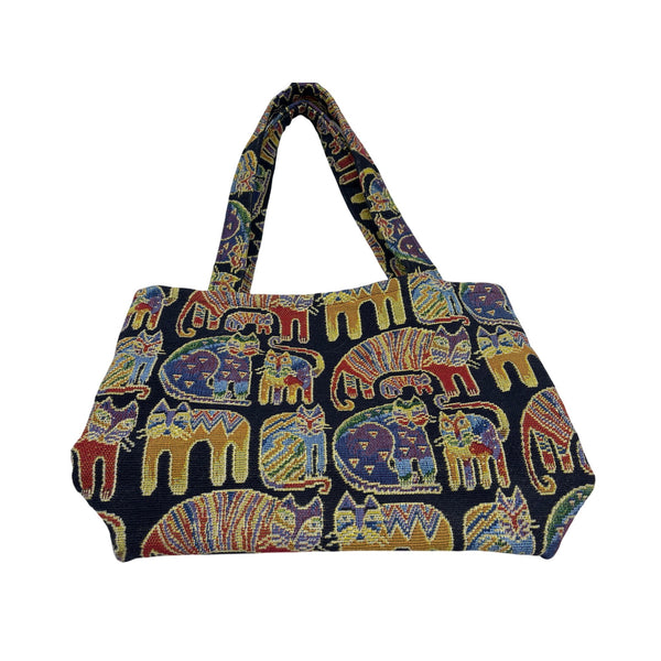 Krexcreations Womens Multicolor Cotton Tapestry Cat Print Tote Bag Durable & Spacious