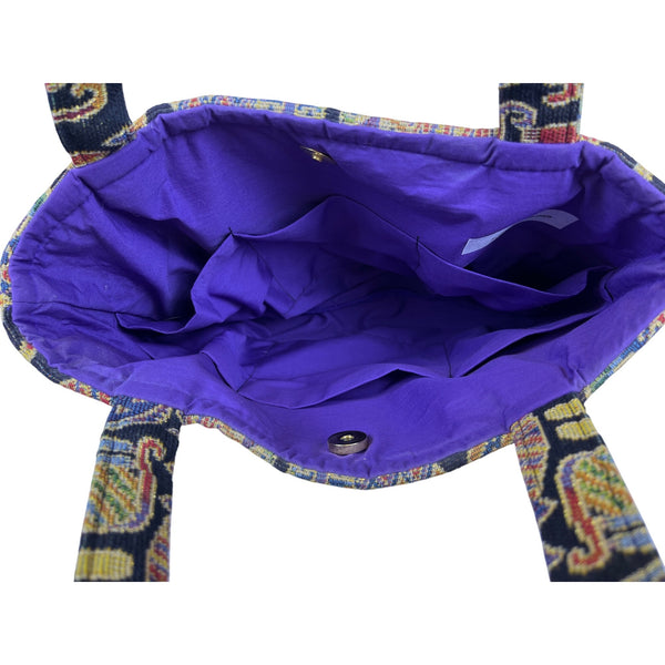 Krexcreations Womens Multicolor Cotton Tapestry Cat Print Tote Bag Durable & Spacious