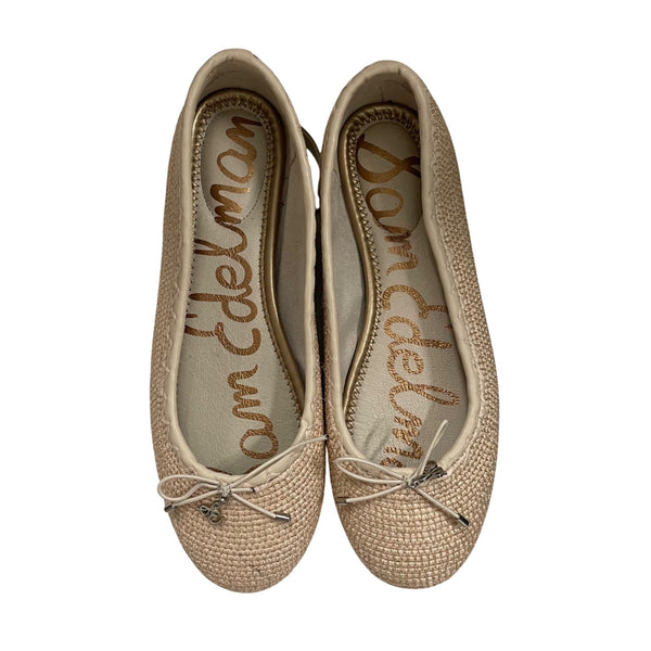 Sam Edelman Womens Beige Woven Ballet Flats Bow Detail Size 6.5 Stylish & Comfortable Shoes