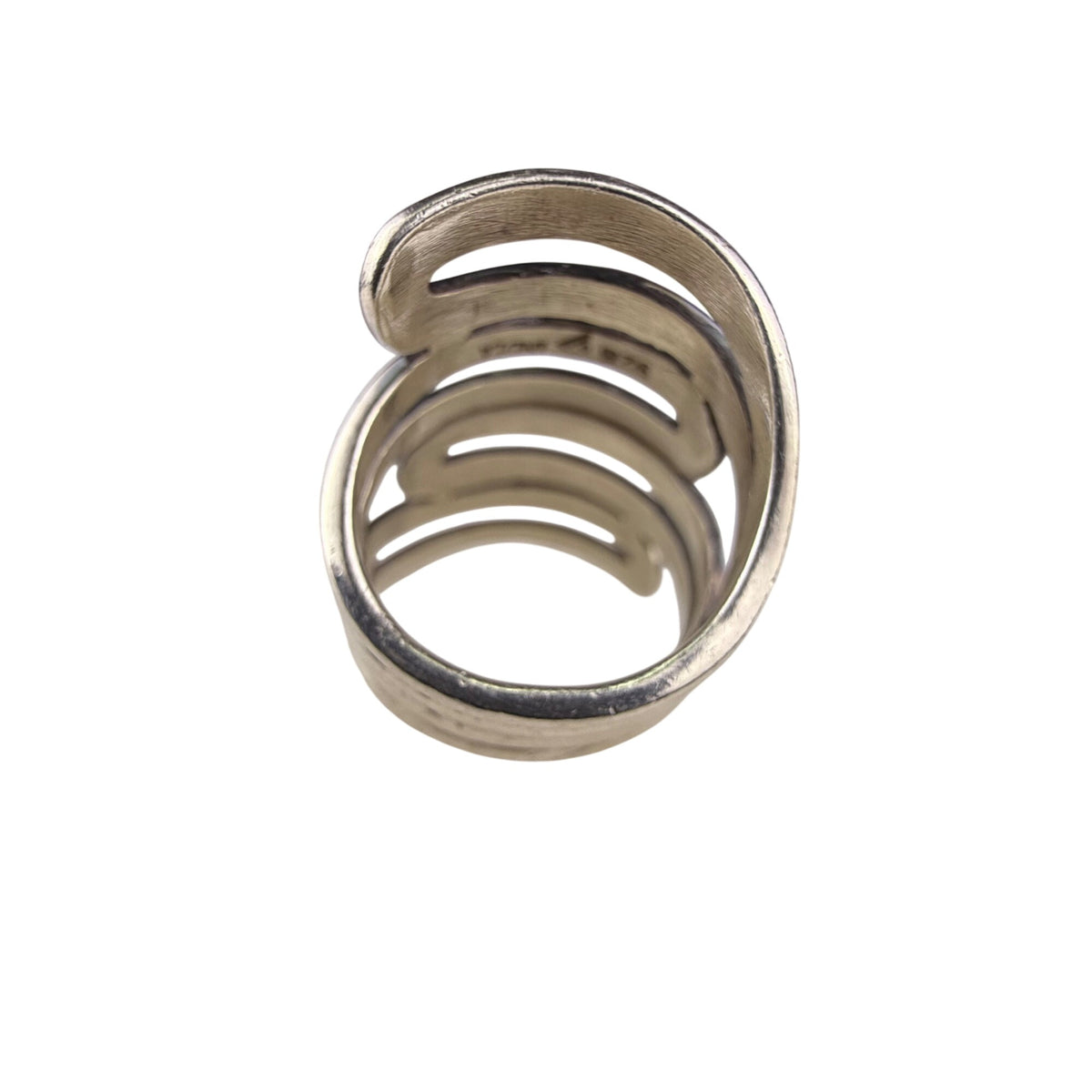 Sterling Silver India Spiral Wide Band Wraparound Ring Modernist Design Size 7