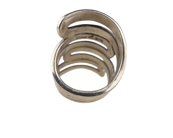 Sterling Silver India Spiral Wide Band Wraparound Ring Modernist Design Size 7