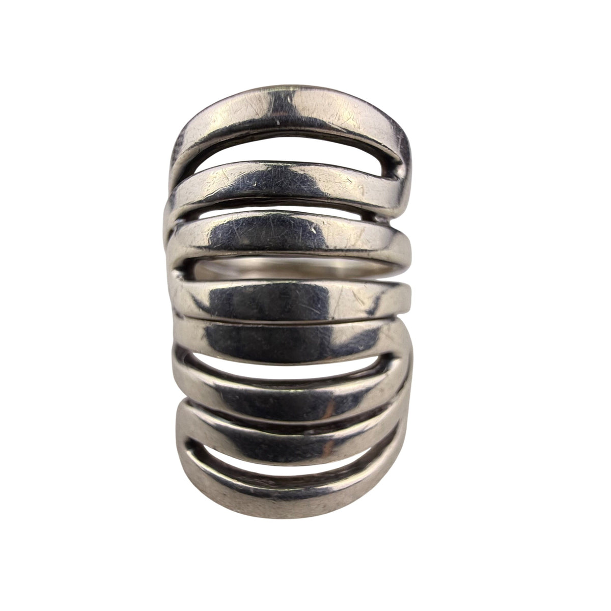 Sterling Silver India Spiral Wide Band Wraparound Ring Modernist Design Size 7