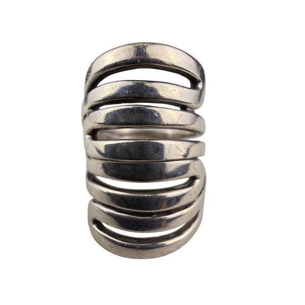 Sterling Silver India Spiral Wide Band Wraparound Ring Modernist Design Size 7