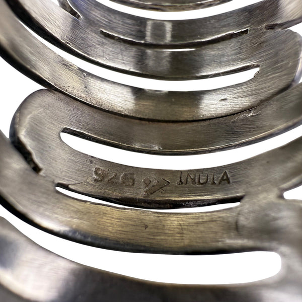Sterling Silver India Spiral Wide Band Wraparound Ring Modernist Design Size 7
