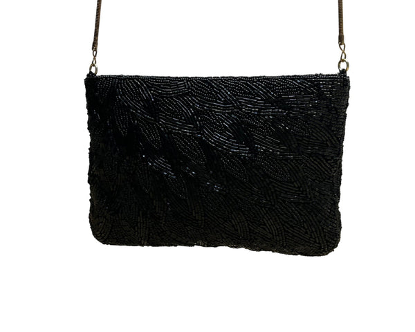 Vintage Handmade Women’s Black Beaded Elegant Crossbody Bag