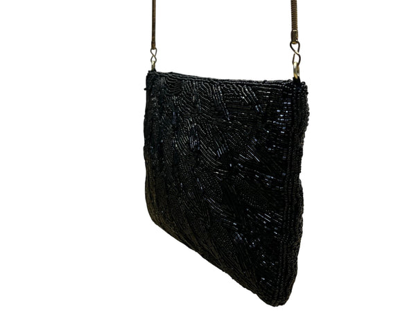 Vintage Handmade Women’s Black Beaded Elegant Crossbody Bag