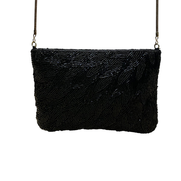Vintage Handmade Women’s Black Beaded Elegant Crossbody Bag