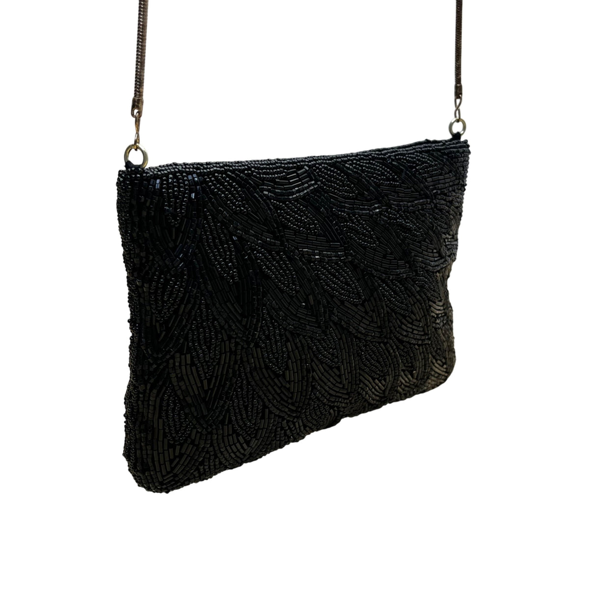 Vintage Handmade Women’s Black Beaded Elegant Crossbody Bag