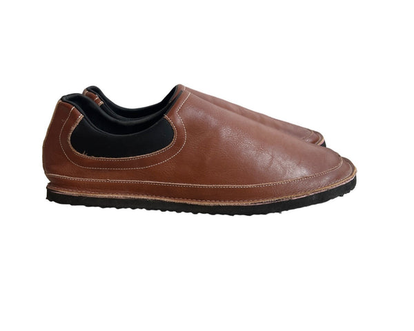 Handcrafted Men's Brown Vegan Leather Flat Slip On Shoes
