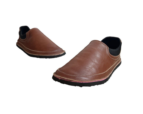 Handcrafted Men's Brown Vegan Leather Flat Slip On Shoes