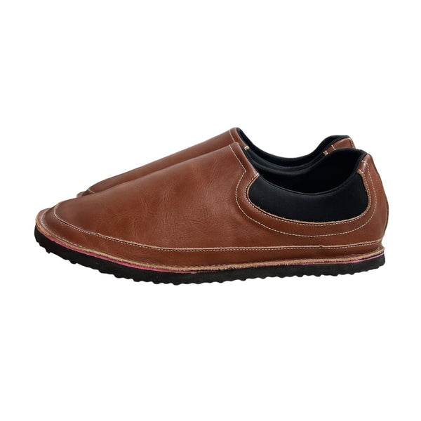Handcrafted Men's Brown Vegan Leather Flat Slip On Shoes