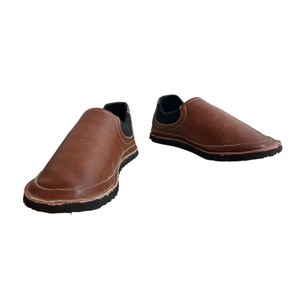 Handcrafted Men's Brown Vegan Leather Flat Slip On Shoes