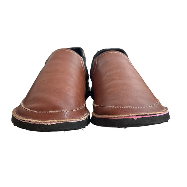 Handcrafted Men's Brown Vegan Leather Flat Slip On Shoes