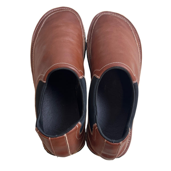 Handcrafted Men's Brown Vegan Leather Flat Slip On Shoes