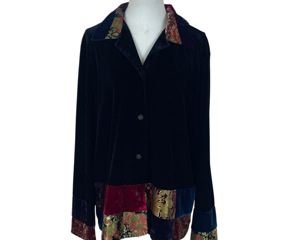 Vintage Notations Womens Black Velvet Button-Up Jacket Size  XL