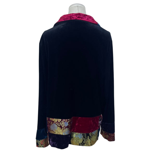 Vintage Notations Womens Black Velvet Button-Up Jacket Size  XL