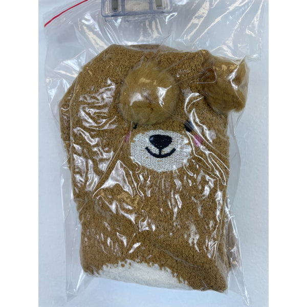 Brown Fuzzy Bear-Themed Childrens Mittens With Pom-Pom Ears Cute Embroidered Face Details Winter Accessory