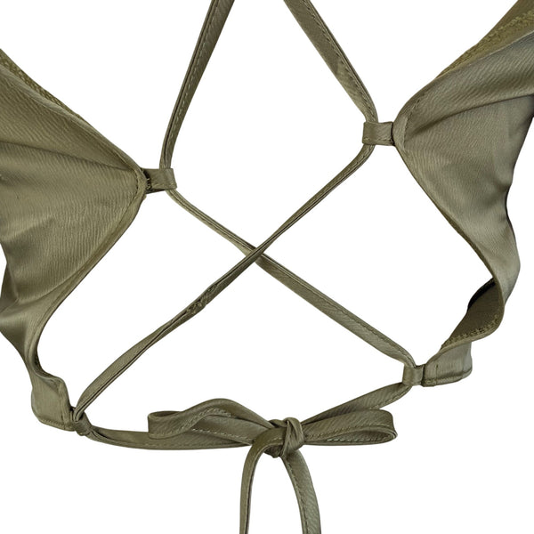 ASOS Olive Long Sleeve Satin Crop Top Open Back Tie Detail Women’s Size 8