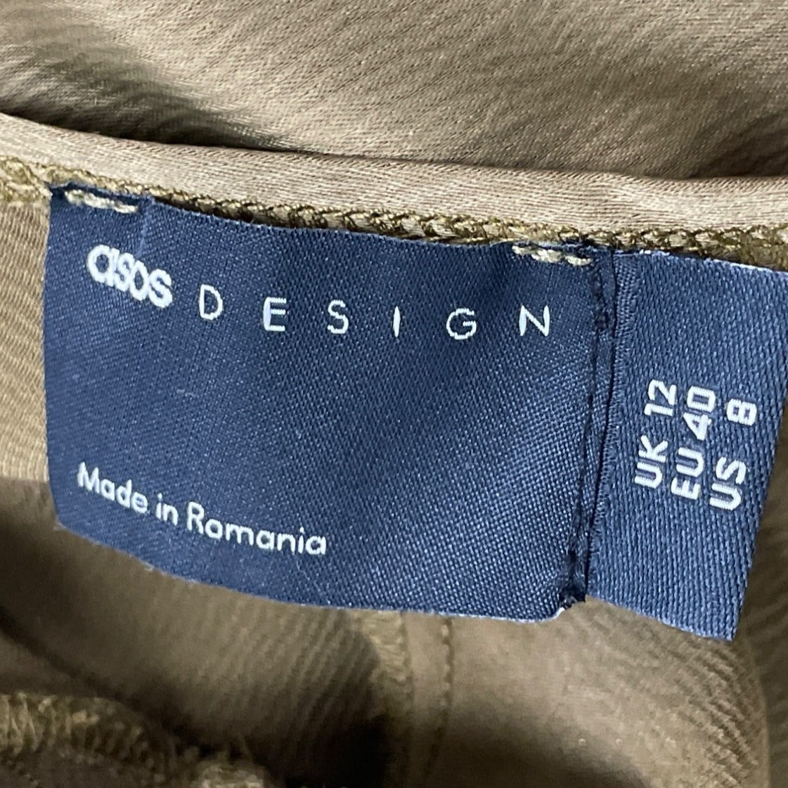 ASOS Olive Long Sleeve Satin Crop Top Open Back Tie Detail Women’s Size 8