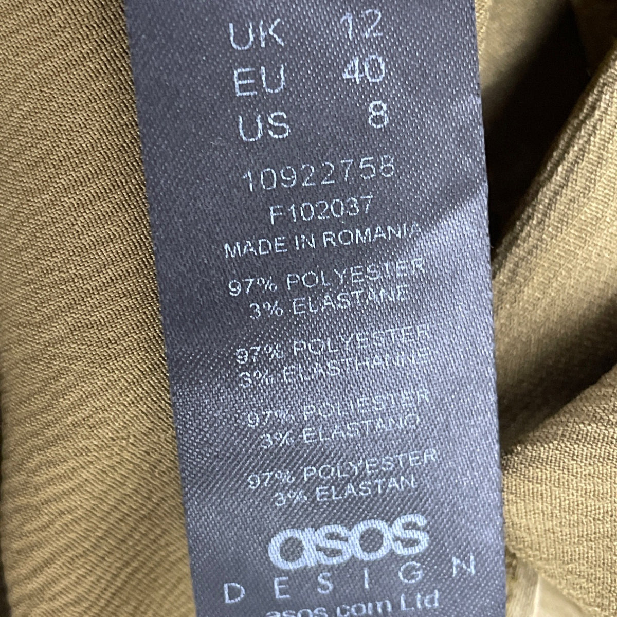 ASOS Olive Long Sleeve Satin Crop Top Open Back Tie Detail Women’s Size 8