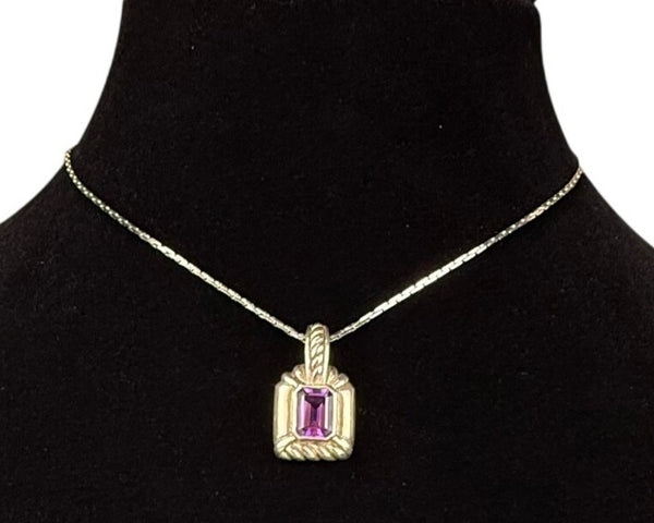 Judith Ripka Womens Amethyst Silver Tone Pendant Necklace Purple Gemstone Thailand