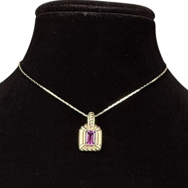 Judith Ripka Womens Amethyst Silver Tone Pendant Necklace Purple Gemstone Thailand