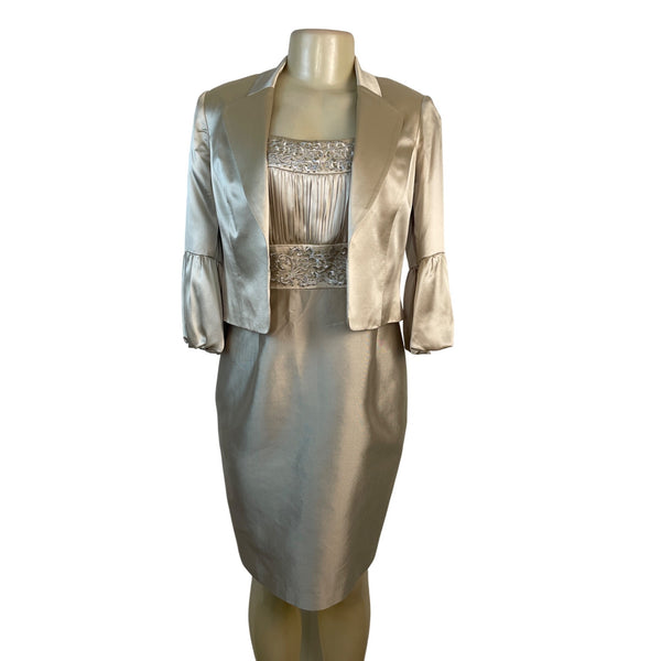 Adrianna Papell Women's Champagne Sheath Dress & Bolero Jacket Set Sz 12P