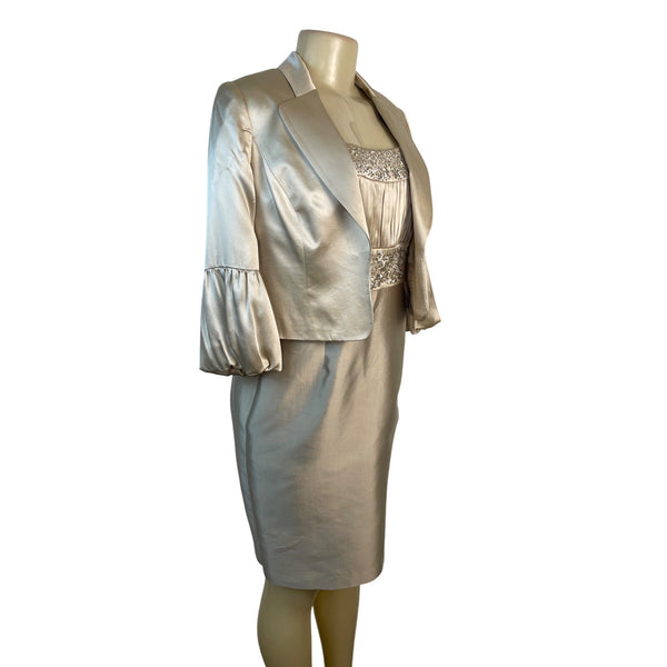 Adrianna Papell Women's Champagne Sheath Dress & Bolero Jacket Set Sz 12P