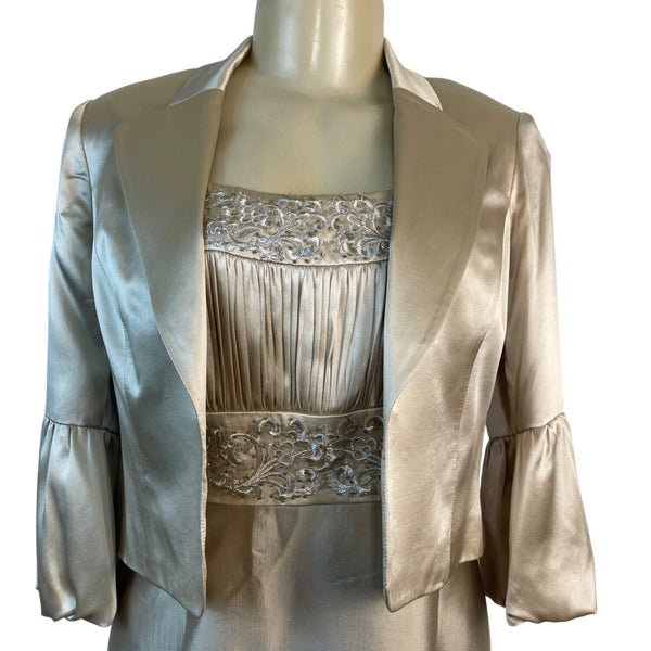 Adrianna Papell Women's Champagne Sheath Dress & Bolero Jacket Set Sz 12P