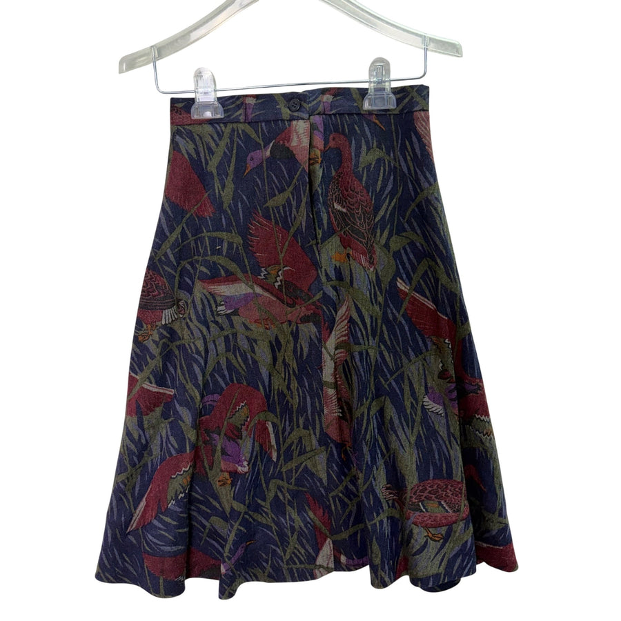 Vintage Womens Multi-Color Cotton A-Line Skirt Featuring Bird Print Size OS