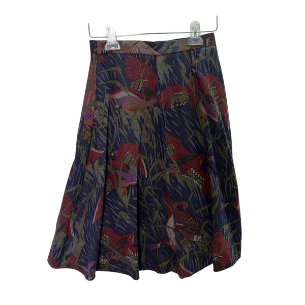 Vintage Womens Multi-Color Cotton A-Line Skirt Featuring Bird Print Size OS