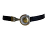 Chicos Black Leather Belt With Gold & Silver Textured Buckle Design Size L