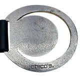 Chicos Black Leather Belt With Gold & Silver Textured Buckle Design Size L