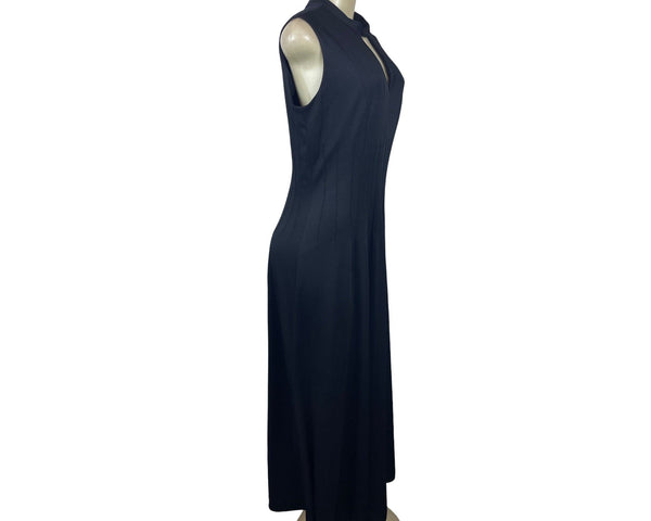 Vintage Ayres Unlimited Sleeveless Black Maxi Dress With Keyhole Neckline Sz S/M