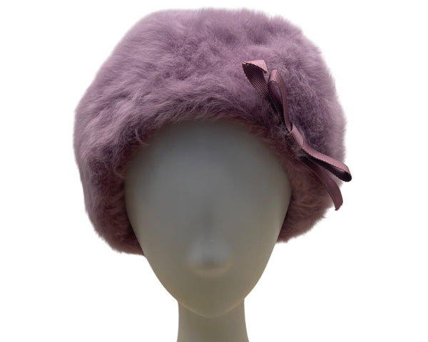 Kangol Womens Purple Lavander Angora Beret Hat With Bow Accent One Size