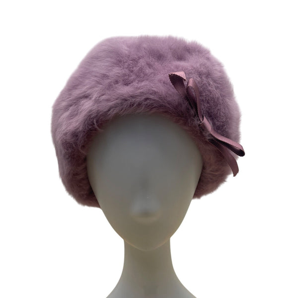 Kangol Womens Purple Lavander Angora Beret Hat With Bow Accent One Size