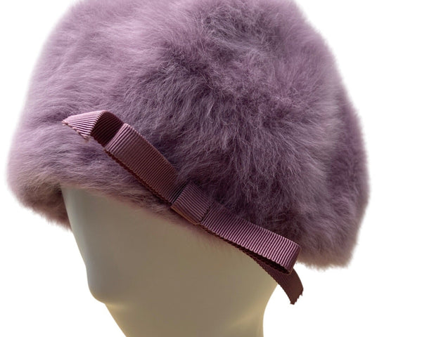 Kangol Womens Purple Lavander Angora Beret Hat With Bow Accent One Size