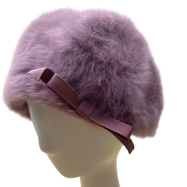 Kangol Womens Purple Lavander Angora Beret Hat With Bow Accent One Size