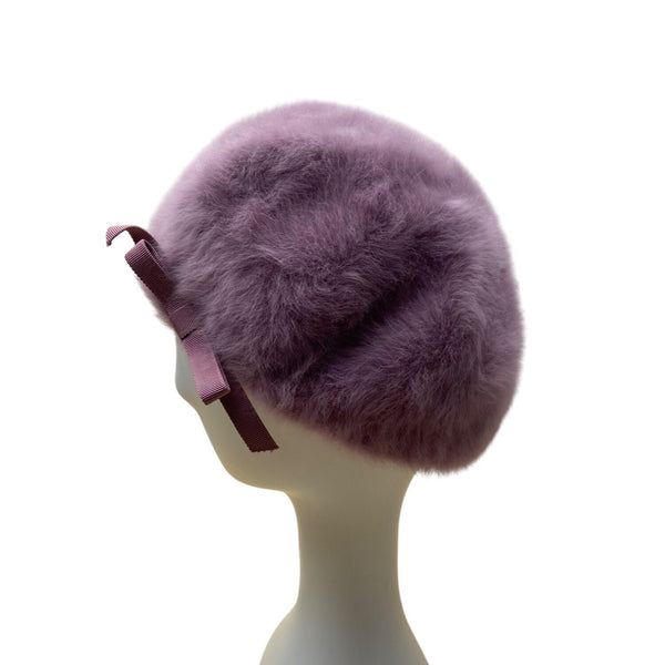 Kangol Womens Purple Lavander Angora Beret Hat With Bow Accent One Size