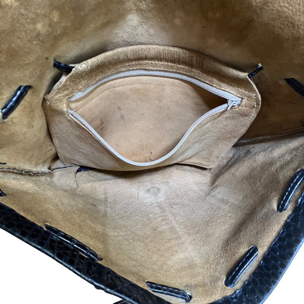 Vintage Womens Black Faux Snake Skin Suede Interior Crossbody Shoulder Bag