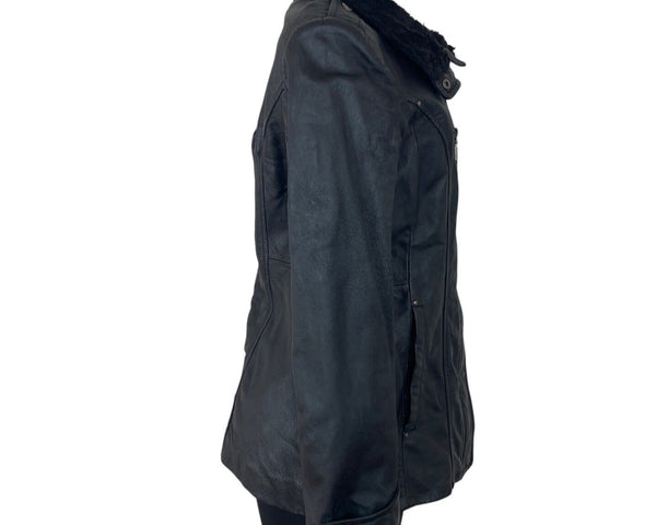 Bromley collection Black Faux Leather Fleece Collar Zip Up Womens Jacket Sz M