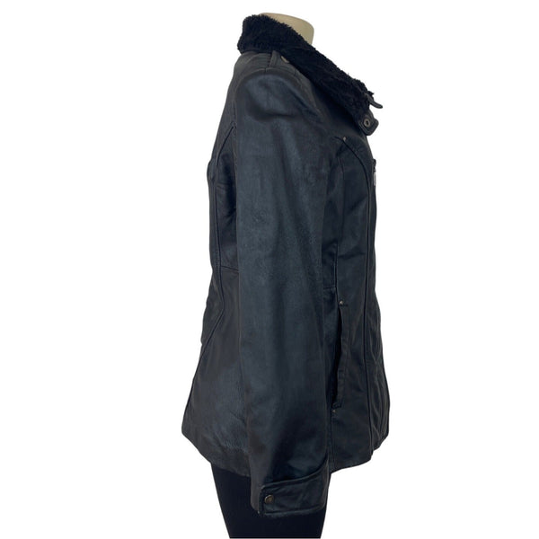 Bromley collection Black Faux Leather Fleece Collar Zip Up Womens Jacket Sz M