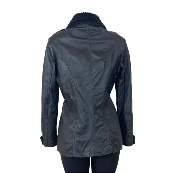 Bromley collection Black Faux Leather Fleece Collar Zip Up Womens Jacket Sz M