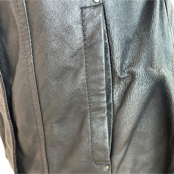 Bromley collection Black Faux Leather Fleece Collar Zip Up Womens Jacket Sz M