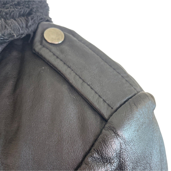 Bromley collection Black Faux Leather Fleece Collar Zip Up Womens Jacket Sz M