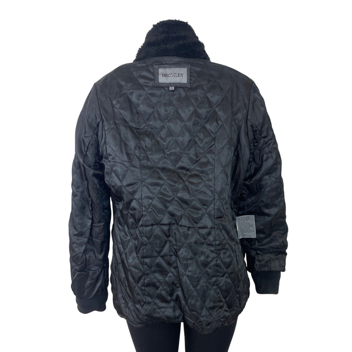 Bromley collection Black Faux Leather Fleece Collar Zip Up Womens Jacket Sz M