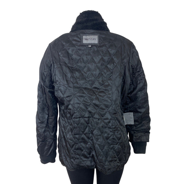 Bromley collection Black Faux Leather Fleece Collar Zip Up Womens Jacket Sz M