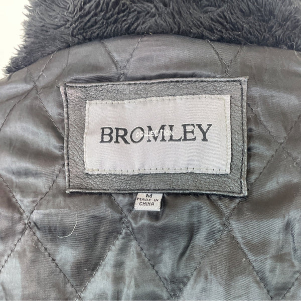 Bromley collection Black Faux Leather Fleece Collar Zip Up Womens Jacket Sz M