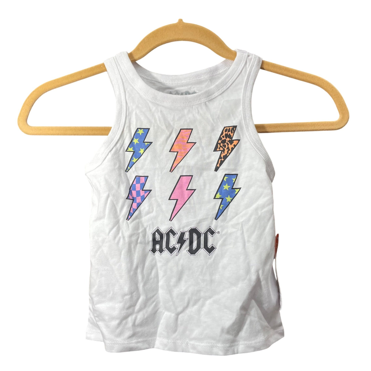 AC/DC Kids White Cotton Graphic Tank Top With Lightning Bolt Print Size S (6-6X)