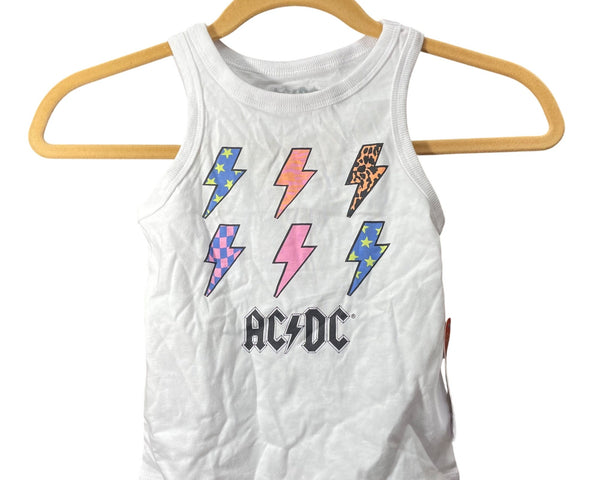 AC/DC Kids White Cotton Graphic Tank Top With Lightning Bolt Print Size S (6-6X)